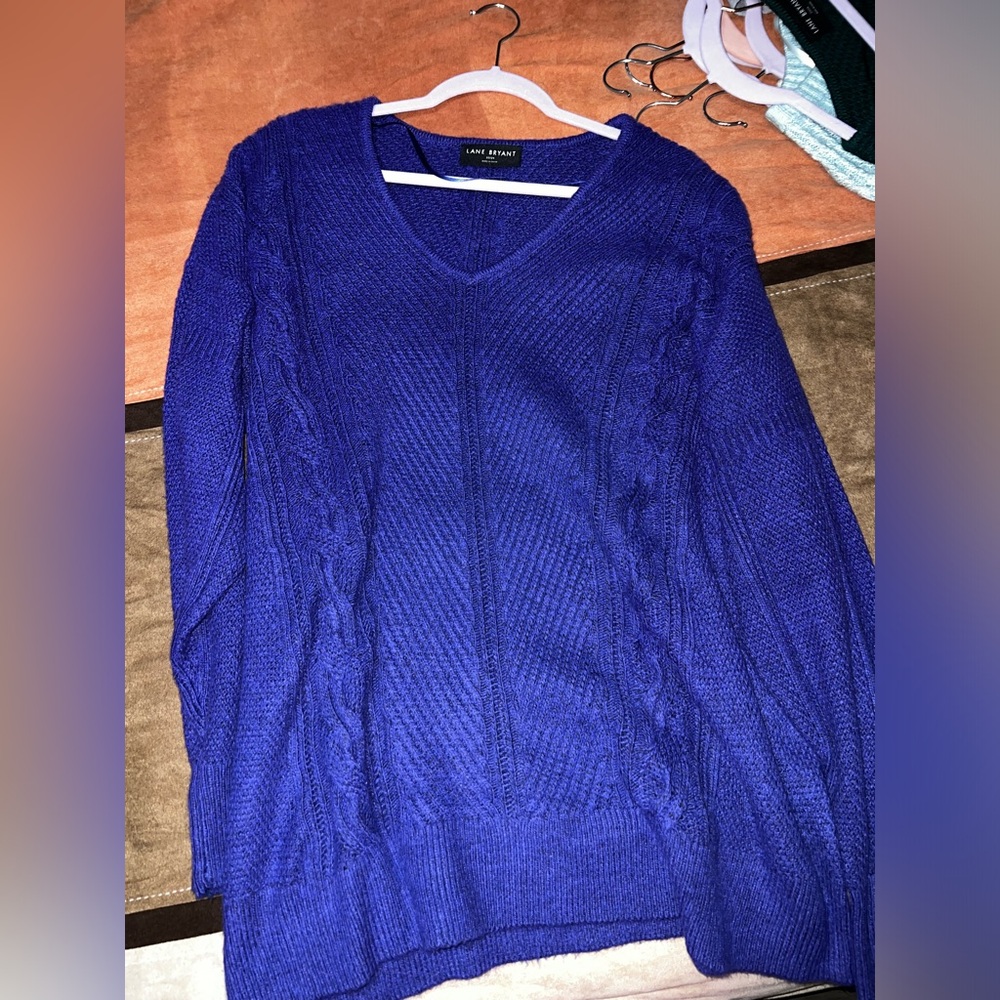 Women’s Lane Bryant, V-neck cable sweater, blue, Size 22/24